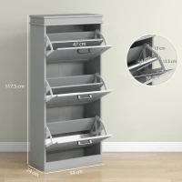 HOMCOM Mobilă pentru pantofi, dulap pentru pantofi 3 uși rabatabile 15 perechi, rafturi reglabile, 54 x 24 x 117,5 cm, gri(m-3)