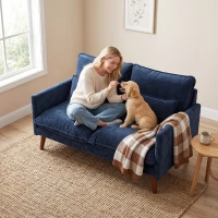 HOMCOM 2 Seater Sofa, Loveseat Sofa with Spring Cushions, Wide and Deep Seat, Wood Legs, Blue(m-8)