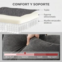 HOMCOM Sofá Chaise Longue Reversible de 3 Plazas 2 Almohadas Tapizado en Lino Marco de Acero 242x156x87 cm Gris Oscuro(m-6)