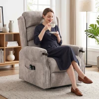 HOMCOM Fotoliu TV cu funcție de ridicare electrică, fotoliu relax cu masaj vibrațional, încălzire și funcție de înclinare, gri deschis(m-5)