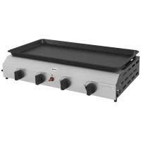 Outsunny Plancha a Gas con 4 Bruciatori 9,6 kW in acciaio inox smaltato, 77x44.5x19 cm, Argento(m-7)