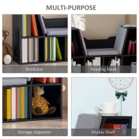 HOMCOM Bookcase Storage Shelf with Cushioned Reading Seat, Cube Bookshelf Organizer for Bedroom Living Room, Black(m-7)
