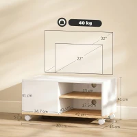 HOMCOM Board TV pe roți cu frâne, mobilier TV cu dulap și raft reglabil, Alb și Stejar(m-3)