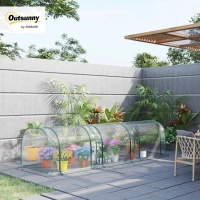 Outsunny PVC Tunnel Greenhouse - Plant Grow House with Steel Frame for Garden Backyard, Zipper Doors, 350Lx100Wx80H cm, Transparent(m-11)
