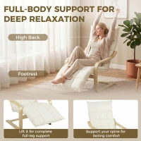 HOMCOM Modern Accent Chair, Leisure Lounge Chair Armchair with Footrest, Plush Cushion, Curved Legs and Arms, Cream White(m-6)