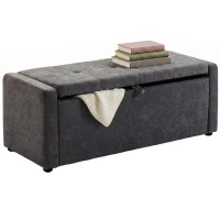 HOMCOM Cassapanca 142L Pouf Contenitore, Seduta Ampia Imbottita, in Lino, Capacità 200 kg, Grigio Scuro(m-11)