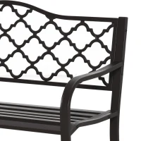 Outsunny Panca 3 Posti da Giardino e Terrazza, Stile Country Chic, in Metallo Epossidico Anticorrosione e Ghisa, 128x60x89 cm, Marrone(m-4)