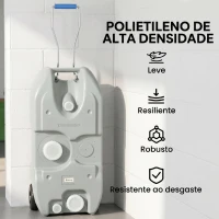 Outsunny Depósito de Água 40 L com Rodas Portátil com Pega Metálica e Torneira para Caravanas Autocaravanas Campismo ao Ar Livre 37x23x80 cm Cinzento(m-7)