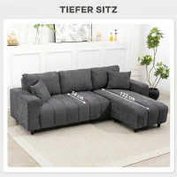 HOMCOM Sofá Chaise Longue Reversible de 3 Plazas 2 Almohadas Tapizado en Lino Marco de Acero 242x156x87 cm Gris Oscuro(m-8)