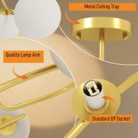 HOMCOM Deckenleuchte 20W Deckenlampe mit 5 G9-Fassungen, Eleganter Gold-Weiß-Look, Leuchtmittel nicht enthalten(m-4)