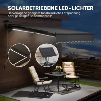 Outsunny Vrijstaande Luifel met Handkruk Solar-LED Verlichting UV 50+ 300 cm Breed Grijs(m-4)