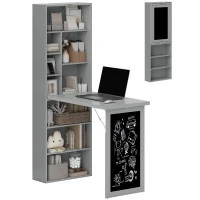 HOMCOM Folding Convertible Desk with Blackboard Multi-function Computer Office Workstation Side Shelf for Home Office, Grey(m-10)