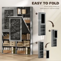HOMCOM Folding Convertible Desk with Blackboard Multi-function Computer Office Workstation Side Shelf for Home Office, Grey(m-4)