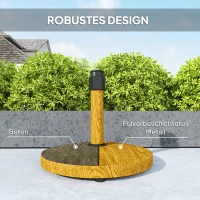 Outsunny Tuinparasolvoet, Parasolbasis met Wielen, Verrijdbare Basis voor Tuinparasol, Metaal, Beton, Natuurhout(m-5)