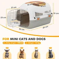 PawHut Plastic Pet Carrier Hard Shell Dog Cat Carrier Max 4 KG Steel Door Feed Bowl Secure Lock 49 x 32 x 31 cm(m-3)