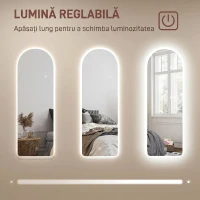 HOMCOM Oglindă de Perete Arcuită cu Iluminare LED Reglabilă și Control Touch, din Sticlă Temperată, 40x3x120 cm(m-5)