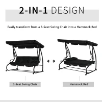 Outsunny Three-Person garden Swing Chair, with Adjustable Canopy - Black(m-4)