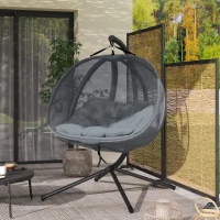 Outsunny Double Hanging Egg Chair 2 Seaters Texteline Swing Hammock Chair with Folding Design, Grey(m-9)