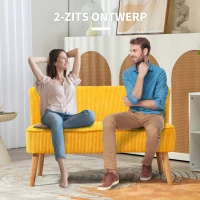 HOMCOM Tweezitsbank in elegant Scandinavisch ontwerp, stevig houten frame, tot 150 kg, 117 x 56,5 x 77 cm, Geel(m-6)