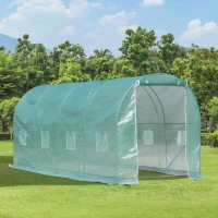 Outsunny Estufa tipo Túnel 500x200x205 cm Estufa de Jardim com Porta Enrolável e 8 Janelas Cobertura de PE 140 g/m² Verde(m-2)