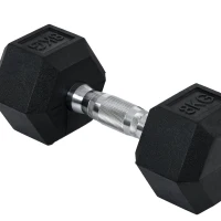 HOMCOM hexagon dumbbells set van 2 gietijzeren dumbbells handvat gekartelde dumbbell set dumbbell set gewichten metaal rubber zwart 2 x 8 KG(m-10)