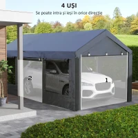 Outsunny Pavilion Auto și pentru Petreceri cu Înălțime Reglabilă, 4 Uși și 4 Fereastre, 6x3m Gri Închis(m-6)