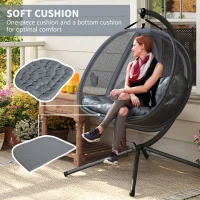 Outsunny Double Hanging Egg Chair 2 Seaters Texteline Swing Hammock Chair with Folding Design, Grey(m-5)