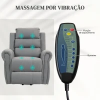 HOMCOM Poltrona Reclinável Elétrica Levanta Pessoas com Massagem Vibratória e Aquecimento 90x91x106 cm Cinza(m-5)
