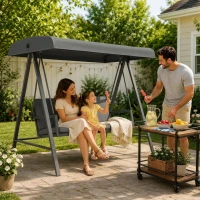 Outsunny Three-Seat Garden Swing Chair, with Adjustable Canopy - Dark Grey(m-2)