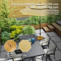 Outsunny Tuinparasolvoet, Parasolbasis met Wielen, Verrijdbare Basis voor Tuinparasol, Metaal, Beton, Natuurhout(m-4)