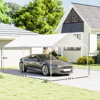 Outsunny Tenda de garagem 3x6 m Impermeável com Toldo de Tecido PE e Estrutura de Aço Galvanizado Branco(m-3)