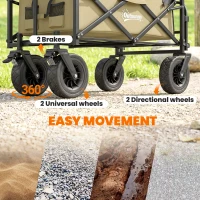 Outsunny Opvouwbare Bolderkar, 110 L, tot 100 kg, Telescopische handgreep, Stalen frame, 94 x 57 x 77-100 cm, Khaki(m-9)
