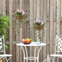 HOMCOM Set of 2 Artificial Silk Azalea Flowers, Hanging Planters with Basket, Faux Plants for Home Indoor Outdoor Decor, Pink and White(m-9)