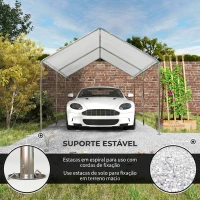 Outsunny Tenda de garagem 3x6 m Impermeável com Toldo de Tecido PE e Estrutura de Aço Galvanizado Branco(m-6)