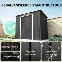 Outsunny Opbergschuur met ventilatieramen, schuifdeuren, gegalvaniseerd staal, 213 x 130 x 172 cm, Donkergrijs(m-6)