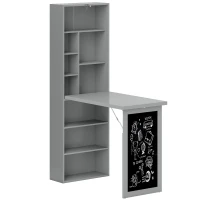 HOMCOM Schreibtisch Esstisch klappbar mit 6 Fächer Bücherregal mit 3 Regale Computertisch Bürotisch E1 Spanplatte Metallrahmen Dunkelgrau 98 x 51 x 153 cm(m-1)