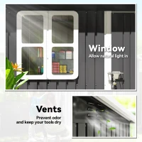 Outsunny Gartenschuppen, Gartenhaus mit Fenster, verschließbare Tür, für Garten, Terrasse, Stahl, 221L x 133B x 190H cm, Grau(m-6)