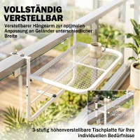 Outsunny Balkon hangtafel hangtafel in hoogte verstelbaar, rechthoekig terras bijzettafel(m-4)