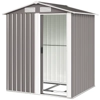 Outsunny Garden Metal Tool Storage Shed with Sliding Door, Sloped Roof and Foundation Kit, 152 x 132 x 188cm, Grey(m-12)