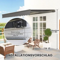 Outsunny Uitschuifbare Luifel met Handkruk en Zonne-energie LED-licht UV 50+ 400 cm breed Grijs(m-7)