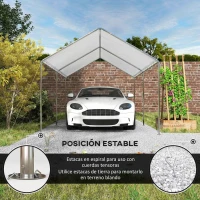 Outsunny Carpa Garaje para Coche 3x6 m Cochera Portátil Impermeable con Toldo de Tela PE y Marco de Acero Galvanizado Blanco(m-6)