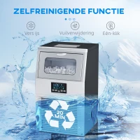 HOMCOM Commerciële IJsblokjesmachine, LED-Verlichting, Makkelijk Afleesbare Displays, inclusief Schep, Zilver(m-7)