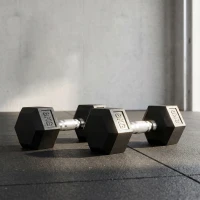 HOMCOM hexagon dumbbells set van 2 gietijzeren dumbbells handvat gekartelde dumbbell set dumbbell set gewichten metaal rubber zwart 2 x 8 KG(m-2)