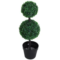Outsunny Set of 2 Artificial Boxwood Ball Topiary Trees, 67cm Fake Plants in Pot for Outdoor and Indoor Décor(m-11)