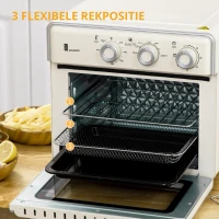 HOMCOM mini-oven 20L, 5 in 1 pizzaoven inclusief bakplaatset, frituurmand, kruimelbak, 1 uur Timer, 90-230 ℃, elektrische mini-oven van 1400 W met convectie, crèmewit(m-8)