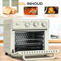 HOMCOM mini-oven 20L, 5 in 1 pizzaoven inclusief bakplaatset, frituurmand, kruimelbak, 1 uur Timer, 90-230 ℃, elektrische mini-oven van 1400 W met convectie, crèmewit(m-4)