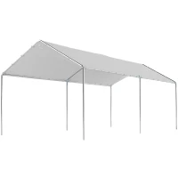 Outsunny Tenda de garagem 3x6 m Impermeável com Toldo de Tecido PE e Estrutura de Aço Galvanizado Branco(m-11)