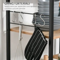 HOMCOM Mobiletto Microonde da Cucina con 4 Ripiani e 4 Ganci, in Acciaio e Legno, 60x40x125 cm, Color Legno(m-5)