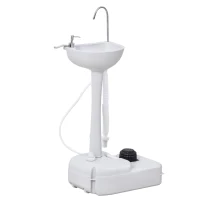 Outsunny Lavamanos Portátil Estación de Lavado para Actividades al Aire Libre y Camping con Tanque de Agua de 17L Dispensador de Jabón Toallero y 2 Ruedas HDPE para Eventos, Reuniones Gris Claro(m-11)