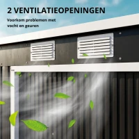 Outsunny Opbergschuur met ventilatieramen, schuifdeuren, gegalvaniseerd staal, 213 x 130 x 172 cm, Donkergrijs(m-8)